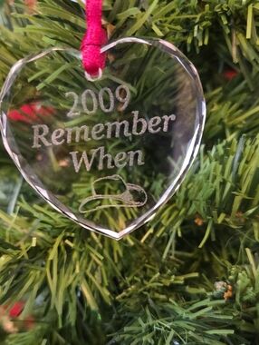 Alan Jackson Clear Crystal Heart Ornament Engraved REMEMBER WHEN And Cowboy Hat